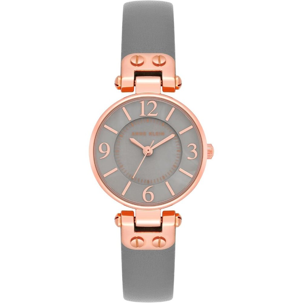 Women's Gray/Gold Domed Mineral Crystal Lens Leather Strap Buckle Closure Watch